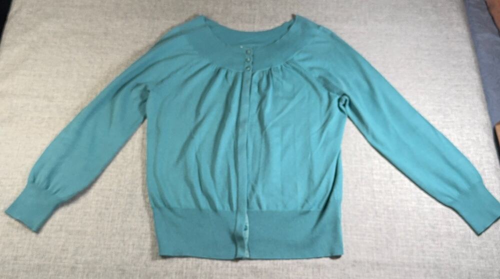 Pendleton Women Large Teal Silk Cashmere Blend Cardigan Sweater Button Front